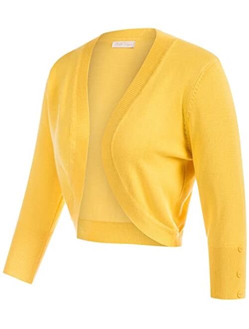 Belle Poque Womens 3/4 Sleeve Bolero Shrug Open Front Knit Cropped Cardigan