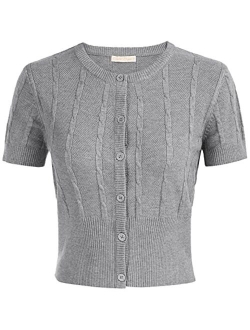 Women Short Sleeve Summer Cardigan Crew Neck Cable Knit Cardigan for Dresses