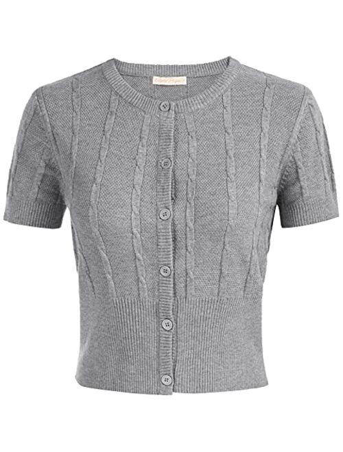 Belle Poque Women Short Sleeve Summer Cardigan Crew Neck Cable Knit Cardigan for Dresses