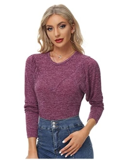 Fall Sweatshirts for Women Batwing Sleeve Crew Neck Plain Fashion Blouse Tops