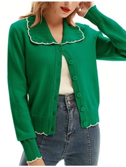 Women Vintage Cropped Cardigan Hollowed-Out Lapel Collar Cardigan Sweater