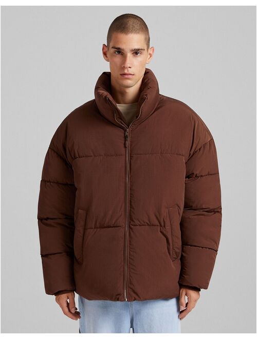 Bershka puffer jacket in brown