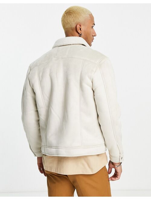 Bershka trucker jacket in beige suede