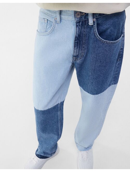 Bershka 90s fit patchwork jeans in light blue