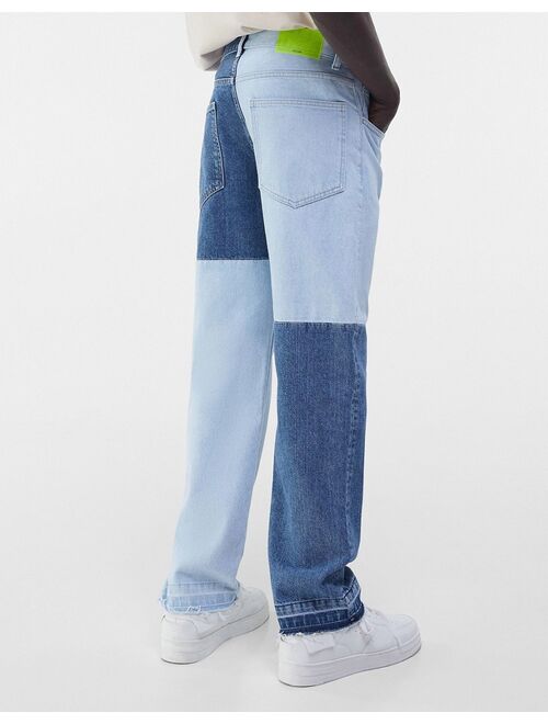 Bershka 90s fit patchwork jeans in light blue