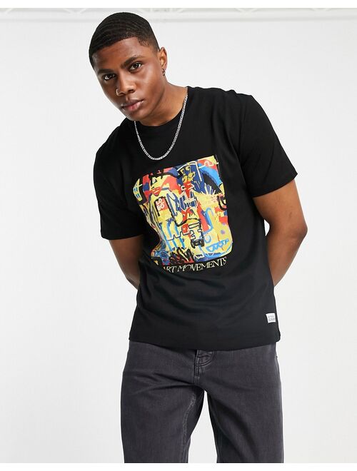 Bershka art print t-shirt in black