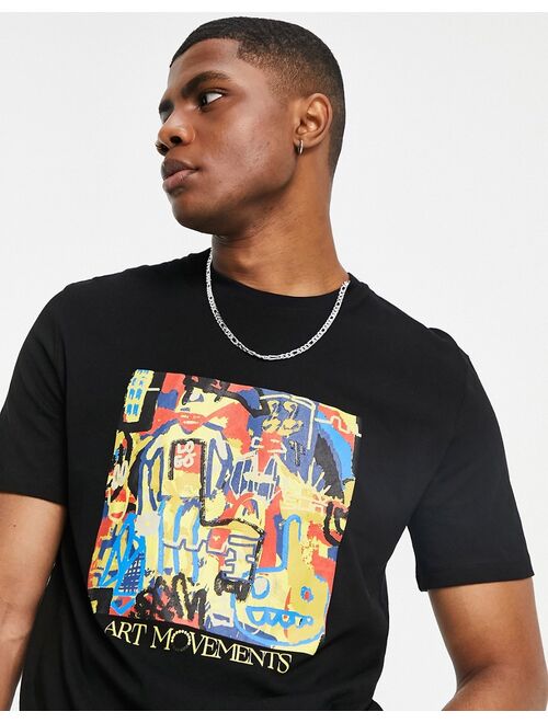 Bershka art print t-shirt in black