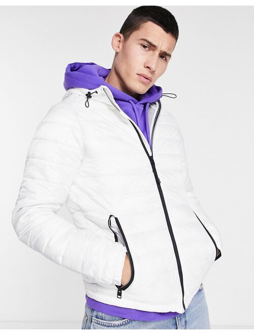 Bershka quilted hooded jacket in white