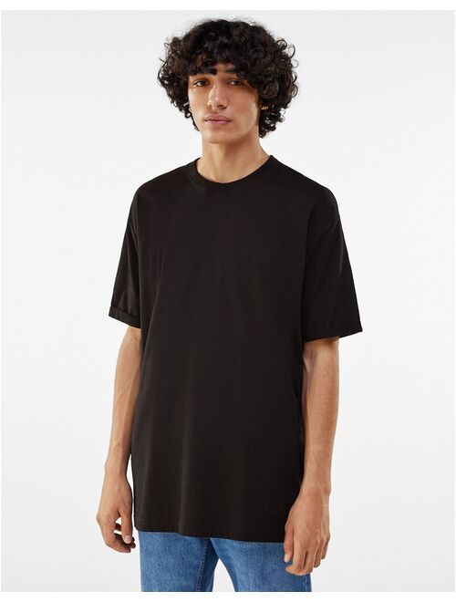 Bershka longline t-shirt in black