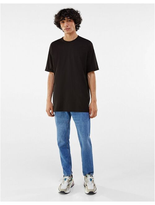 Bershka longline t-shirt in black