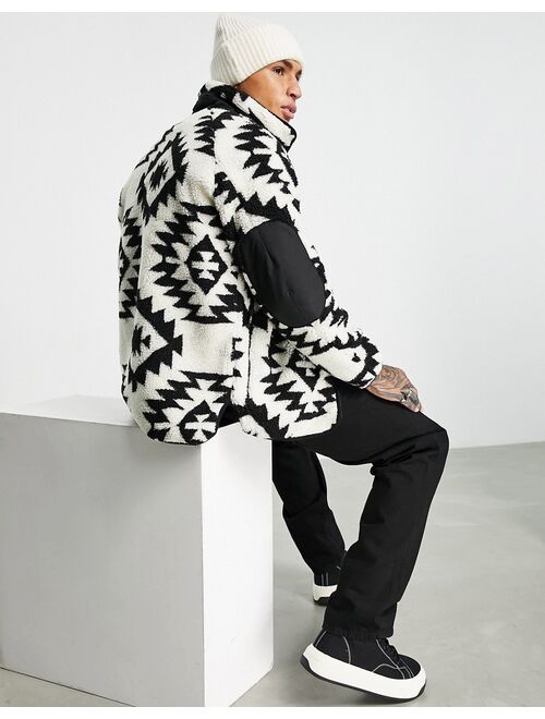 Bershka oversized fleece in geo pattern print