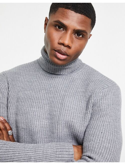 Bershka roll neck sweater in gray