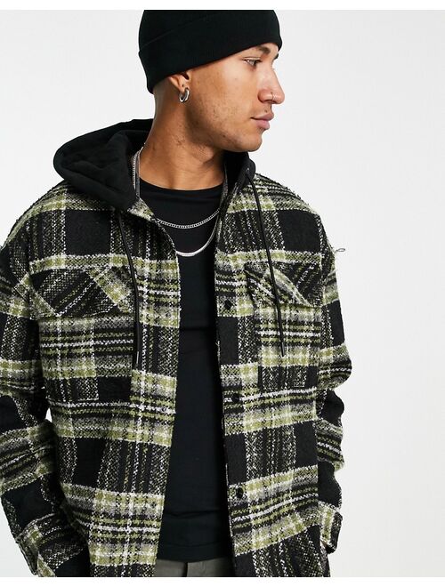 Bershka overshirt with brushed check in black