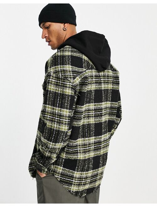 Bershka overshirt with brushed check in black