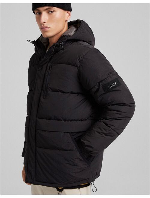 Bershka hooded puffer jacket in black