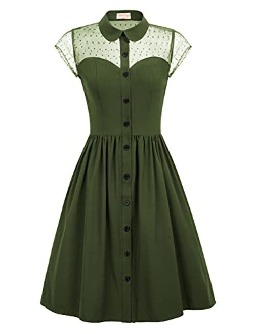 Belle Poque Women's 1950s Polka Dots Vintage Swing Dresses with Pockets