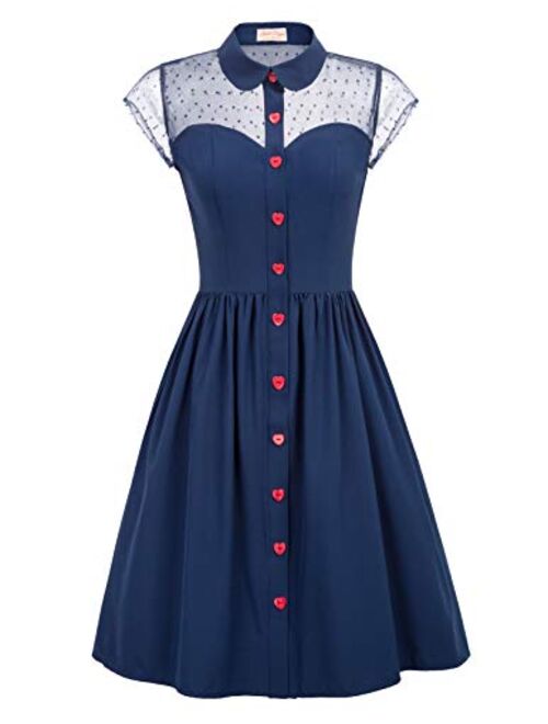 Belle Poque Women's 1950s Polka Dots Vintage Swing Dresses with Pockets