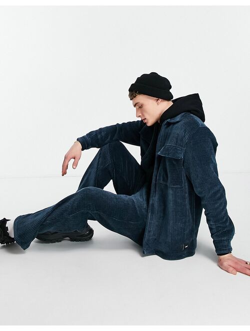 Bershka chenille oversized overshirt in blue