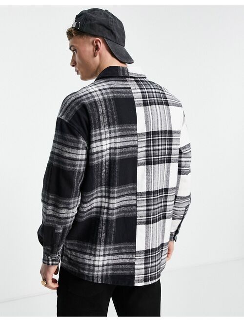 Bershka spliced shirt in black plaid