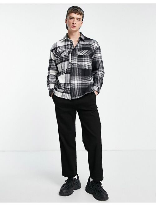 Bershka spliced shirt in black plaid