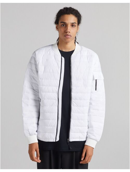 Bershka quilted bomber jacket in white