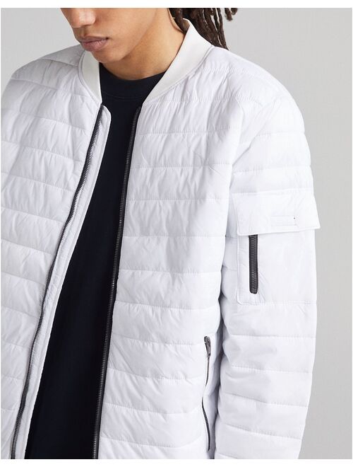 Bershka quilted bomber jacket in white