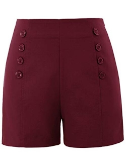 Women High Waist Stretch Shorts Vintage Button Sailor Shorts BP849