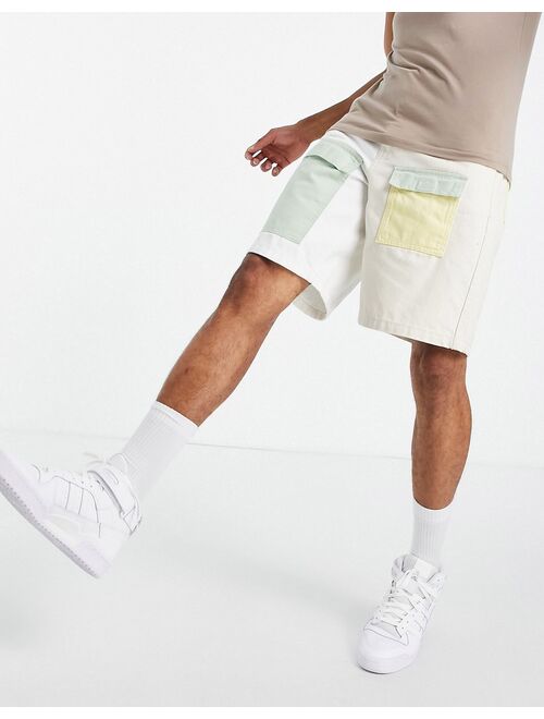 Bershka cargo denim shorts in ecru