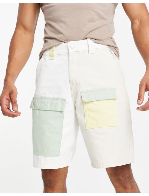 Bershka cargo denim shorts in ecru