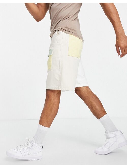 Bershka cargo denim shorts in ecru