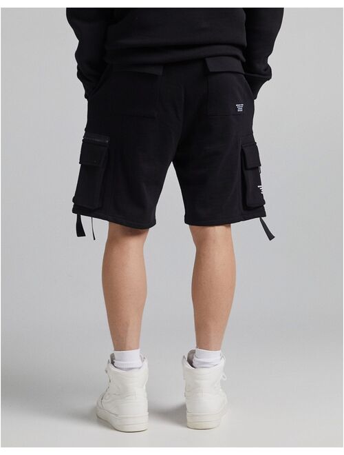 Bershka multipocket cargo shorts in black