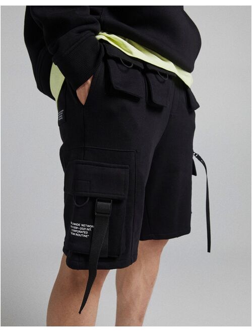 Bershka multipocket cargo shorts in black