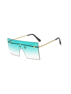 OuShiun Square Oversized Rimless Sunglasses Retro Fashion Flat Top Big Shades For Women Men UV protection