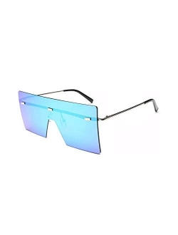 OuShiun Square Oversized Rimless Sunglasses Retro Fashion Flat Top Big Shades For Women Men UV protection