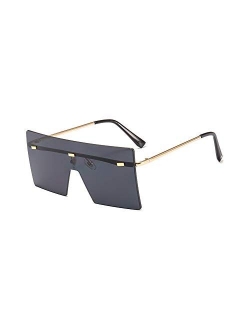 OuShiun Square Oversized Rimless Sunglasses Retro Fashion Flat Top Big Shades For Women Men UV protection