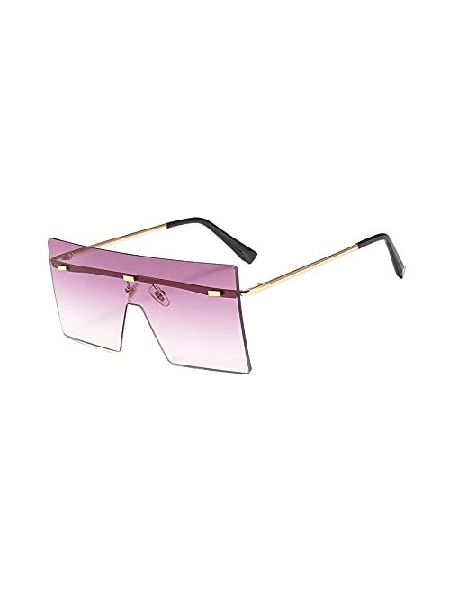 OuShiun Square Oversized Rimless Sunglasses Retro Fashion Flat Top Big Shades For Women Men UV protection