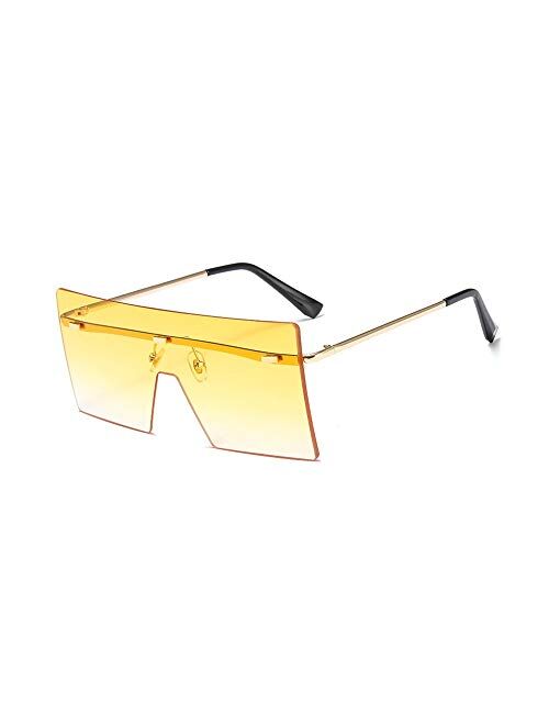 OuShiun Square Oversized Rimless Sunglasses Retro Fashion Flat Top Big Shades For Women Men UV protection