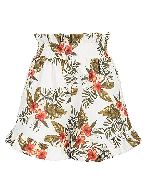 Belle Poque Women's Elastic Waist Wide Leg Shorts Casual Ruffle Summer Beach Shorts with Pockets