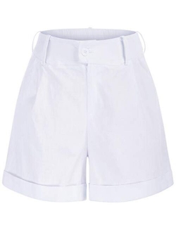 Women Summer Linen Shorts Elastic High Waisted Shorts with Pockets