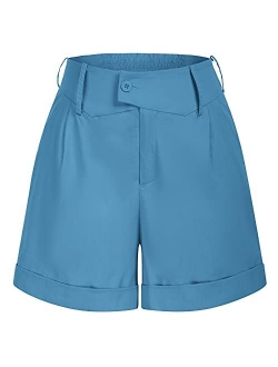 Women Summer Linen Shorts Elastic High Waisted Shorts with Pockets