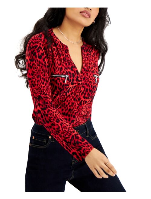 INC International Concepts INC Animal Print Zip-Pocket Top, in Regular & Petite, Created for Macy's