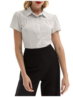 Women's Polka Dots Shirt Tops 1950s Retro Short Sleeve Blouse Tops