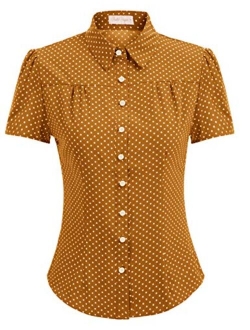 Women's Polka Dots Shirt Tops 1950s Retro Short Sleeve Blouse Tops