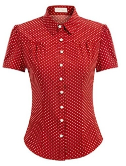 Women's Polka Dots Shirt Tops 1950s Retro Short Sleeve Blouse Tops