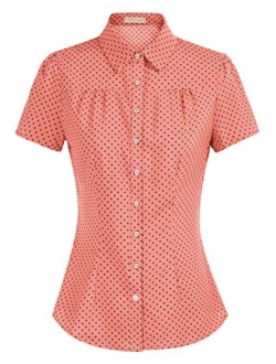 Women's Polka Dots Shirt Tops 1950s Retro Short Sleeve Blouse Tops