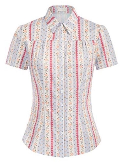 Women's Polka Dots Shirt Tops 1950s Retro Short Sleeve Blouse Tops