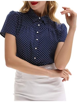 Women's Polka Dots Shirt Tops 1950s Retro Short Sleeve Blouse Tops