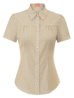 Women's Polka Dots Shirt Tops 1950s Retro Short Sleeve Blouse Tops