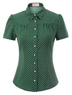 Women's Polka Dots Shirt Tops 1950s Retro Short Sleeve Blouse Tops