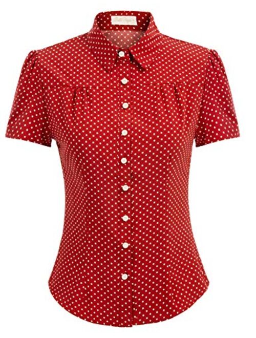 Belle Poque Women's Polka Dots Shirt Tops 1950s Retro Short Sleeve Blouse Tops